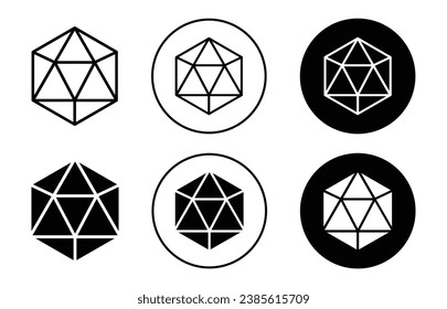 Icosahedron geometrical figure outline icon. triangular polygon or icosahedron octagon symbol set. Geometric octahedron cube vector line logo. Isometric icosahedron sign.