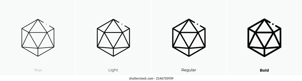 icosahedron icon. Thin, Light Regular And Bold style design isolated on white background svg