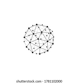 Icosahedron icon. Wireframe mesh polygonal element. Sphere with connected lines and dots. Vector on isolated white background. EPS 10.