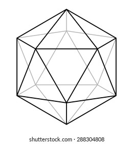 Icosahedron line drawing, sacred geometry, platonic solid, logo design, vector illustration