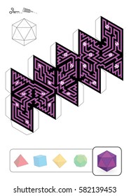 ICOSAHEDRON MAZE - template of one of five platonic solid labyrinths - Print on heavy paper, cut it out, make a 3d model and find the right way from 1 to 20.