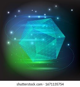 Icosahedron Platonic solid. Sacred geometry 3d illustration. technology background illustration