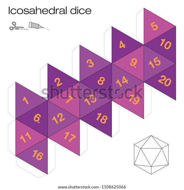 Icosahedron Template Icosahedral Dice One Five Stock Vector Royalty Free