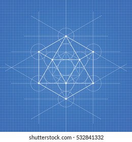 Icosahedron, a vector illustration of icosahedron on blueprint technical paper background