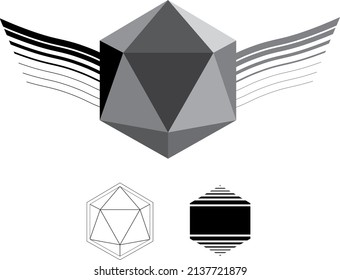 Icosahedron vector illustration on white background. Icosahedron line drawing, sacred geometry, platonic solid, logo design, vector illustration, design for textile print