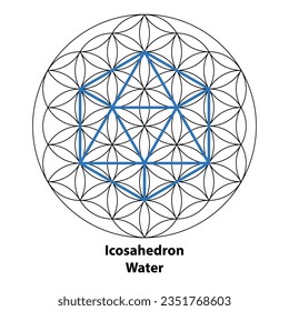 Icosahedron Water. Scared Geometry Vector Design Elements color. This is religion, philosophy, and spirituality symbols. the world of geometry.