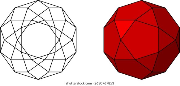 Icosidodecahedron vector set , 3D Geometric Shapes Vector Drawing , 3D Mathematical Polyhedra Set