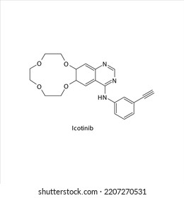 Icotinib molecule flat skeletal structure, Tyrosine kinase - EGFR inhibitor used in non-small cell lung cancer Vector illustration on white background.