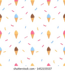 Icre cream colorful seamless pattern isolated on white background. 