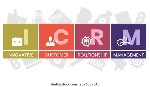 ICRM - Innovative Customer Relationship Management acronym. business concept background. vector illustration concept with keywords and icons. lettering illustration with icons for web banner, flyer