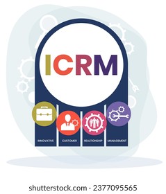 ICRM - Acrónimo innovador de Gestión de Relaciones con el Cliente. fondo de concepto de negocio. concepto de ilustración vectorial con palabras clave e iconos. ilustración con iconos para banner web, volante
