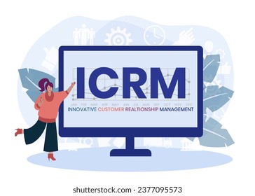 ICRM - Acrónimo innovador de Gestión de Relaciones con el Cliente. fondo de concepto de negocio. concepto de ilustración vectorial con palabras clave e iconos. ilustración con iconos para banner web, volante