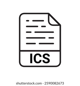 ICS file icon set. ICS file type symbol. File ICS format icon in black filled and outlined style isolated on transparent background.