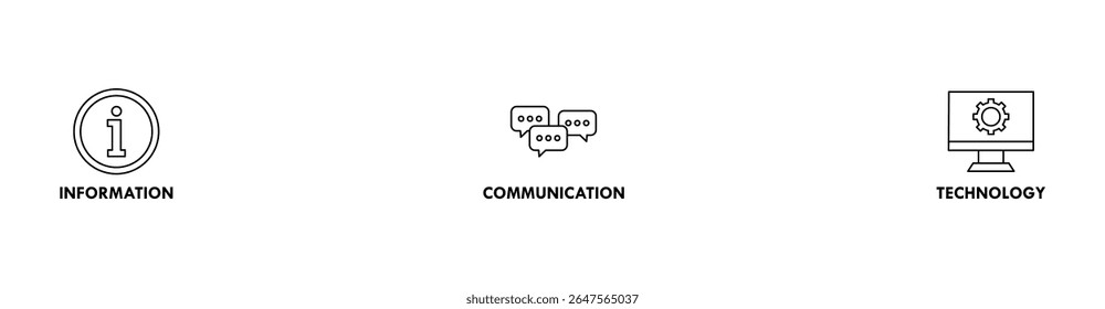 ICT banner web icon vector illustration concept for information and communications technology with icon of antenna, radio, network, website, database, cloud, server, data, electronic, and processor
