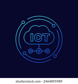 ICT icon with cloud, Information and communications technology, linear design