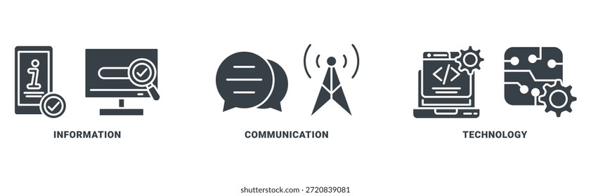 Concepto de Ilustración vectorial del conjunto de iconos de las TIC para la tecnología de la información y las comunicaciones