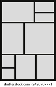 collage de imágenes o cuadros de fotos. diseño de cuadrícula de la página de historietas marcos de fotos abstractos y plantilla de pared de fotografía digital
