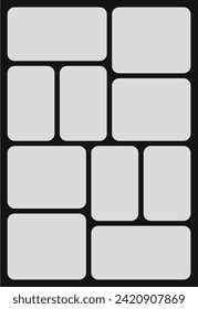 Bilder oder Fotos bilden eine Bildkollektion. Layoutbild der Comics-Seiten mit abstrakten Fotorahmen und digitaler Bildwandvorlage
