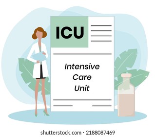 ICU - Intensive Care Unit acronym, medical concept background. vector illustration concept with keywords. lettering illustration for web banner, flyer, landing page