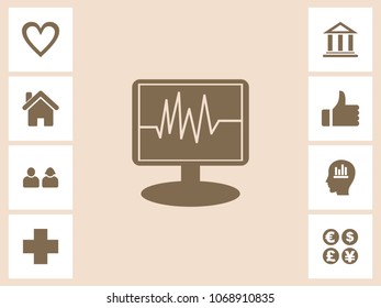 ICU Monitor Icon With Bonus Icons. Eps-10.