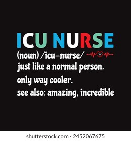 ICU Nurse Definition Hospital RN Medical Intensive Care Unit Typography  T-shirt Design Vector