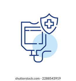 ICU procedures including IV drips medical coverage. Health insurance with inpatient care. Pixel perfect line icon