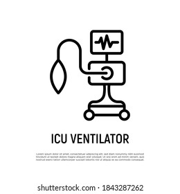 ICU ventilator, medical therapy for lungs ventilation. Thin line icon. Intensive care for COVID-19. Vector illustration.