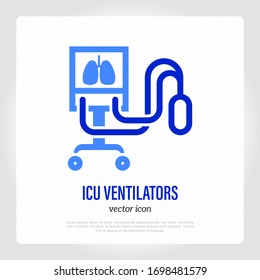 ICU Ventilator Thin Line Icon. Intensive Care Unit For Lung Vantilation. Healthcare And Medical Vector Illustration.