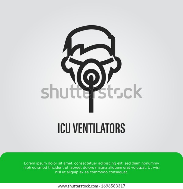 ICU ventilator thin line icon. Man\
in mask for mechanical ventilation of lungs. Medical treatment for\
Covid-19. Healthcare and medical vector\
illustration.