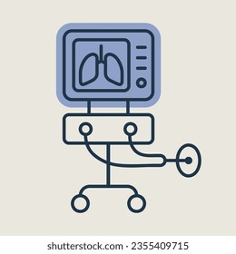 Icono vectorial del ventilador de la UCI, terapia médica para ventilación pulmonar. Cuidados intensivos para COVID-19. Señal médica. Coronavirus