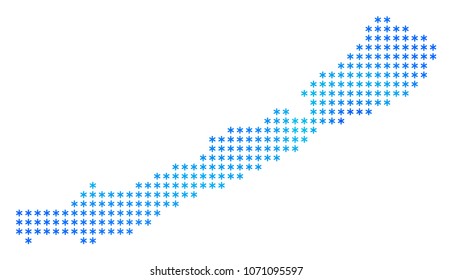 Icy Balaton Lake Map. Vector geographic map in blue cold colors. Vector mosaic of Balaton Lake Map made of snow dots.