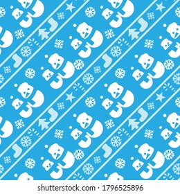 Icy blue Christmas Snowman seamless pattern background for website graphics, fashion textile