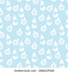 Icy blue Christmas Snowman seamless pattern background for website graphics, fashion textile