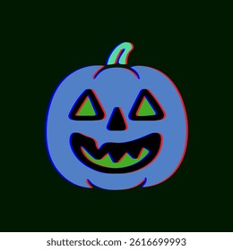 Icy blue pumpkin with glowing green mouth and eyes, frozen in a glitchy scream.