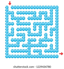 Icy blue square maze. Game for kids. Puzzle for children. Easy level of difficulty. Labyrinth conundrum. Flat vector illustration isolated on white background. Cartoon style