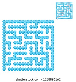 Icy blue square maze. Game for kids. Puzzle for children. Easy level of difficulty. Labyrinth conundrum. Flat vector illustration isolated on transparent background. With the answer