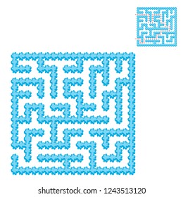 Icy blue square maze. Game for kids. Puzzle for children. Easy level of difficulty. Labyrinth conundrum. Flat vector illustration isolated on transparent background. With the answer
