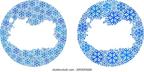 Icy Ciudad Real Province map mosaic created with circle and cut out shape. Vector Ciudad Real Province map mosaic of snow items in different sizes and blue color tinges.