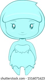 Icy colored, cute, carroon slime monster girl with teardrop shaped hair and melting dress  