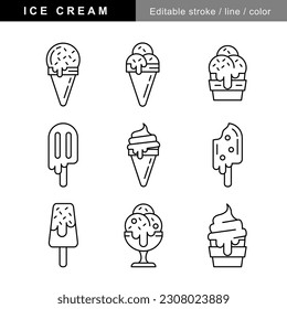 Icy Delights Minimalistic Black and White Ice Cream Icon Set