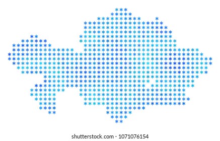 Icy Kazakhstan Map. Vector geographic map in blue winter colors. Vector mosaic of Kazakhstan Map created of snow crystals.