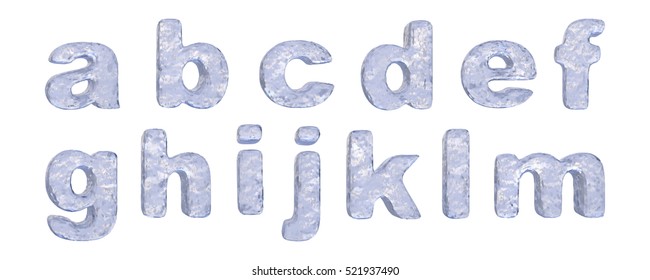 Icy letters of the English alphabet on a white background, part 1.