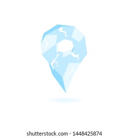 Icy location pin. GPS marker vector icon