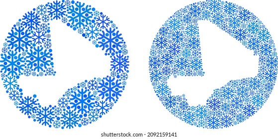 Icy Mali map collage created with circle and cut out shape. Vector Mali map composition of snow ojects in various sizes and blue color tints. Created for winter advertisement.