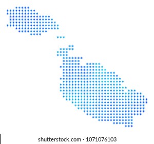 Icy Malta Island Map. Vector geographic map in blue winter colors. Vector mosaic of Malta Island Map designed of snowflakes.