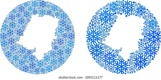 Icy Opole Voivodeship map collage is designed with circle and stencil. Vector Opole Voivodeship map collage of ice ojects in variable sizes and blue color tints. Designed for winter promotion.