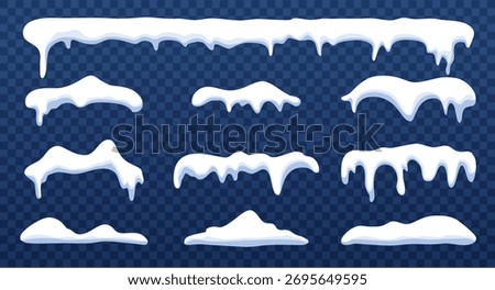 Icy snow cap collection. Winter frost decoration. Border frozen frame isolated design
