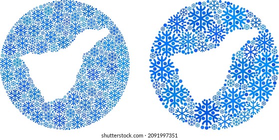 Icy Tenerife map collage is designed with sphere and hole. Vector Tenerife map collage of ice particles in various sizes and blue color tinges. Designed for winter news.