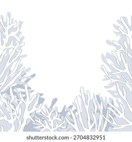 Icy tree branches covered with snow. Christmas frame background, vector isolated illustration.