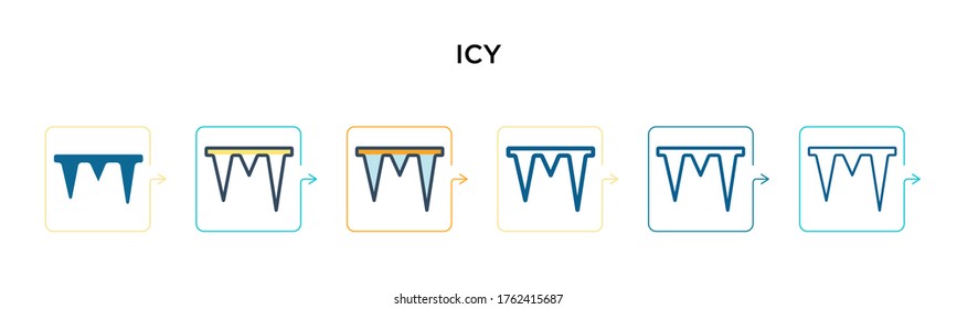 Icy vector icon in 6 different modern styles. Black, two colored icy icons designed in filled, outline, line and stroke style. Vector illustration can be used for web, mobile, ui